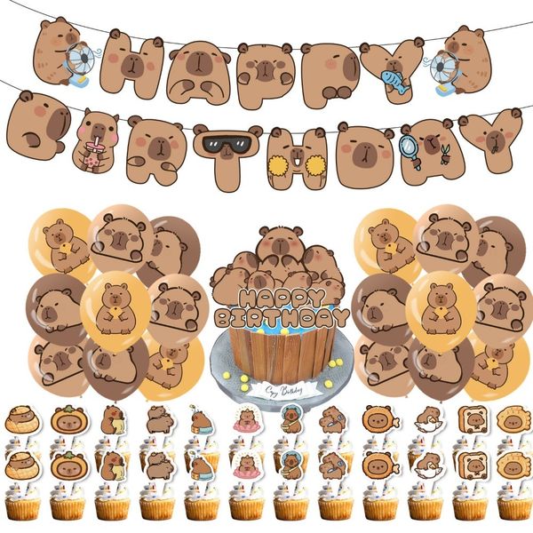 Capybara Themed Birthday Party Decor Set - Banner, Cake Toppers&amp;18 Balloons