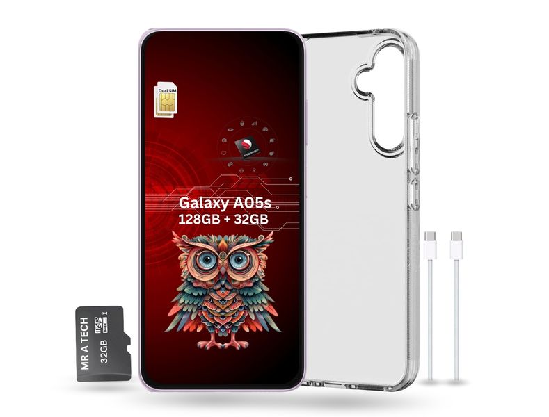 Samsung Galaxy A05s 128GB LTE Dual Sim + 32GB SD Card + Case -Light Violet