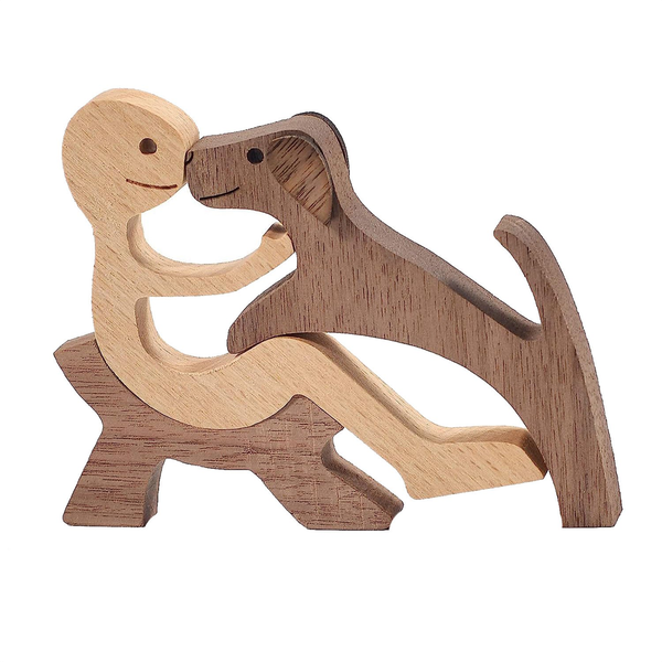 Handmade Wooden Statue Puppy Wooden Carving Ornaments