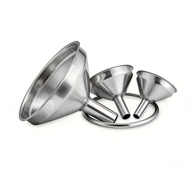 Stainless Steel Kitchen Funnel Set - 3 Sizes - Food Grade - Narrow Stem