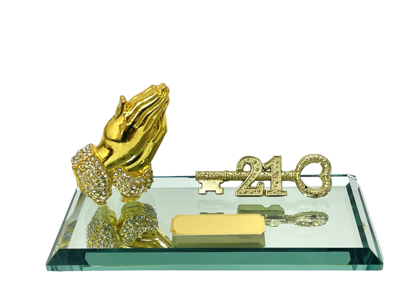 21st Key Gold Praying Hand Glass Mirror Base