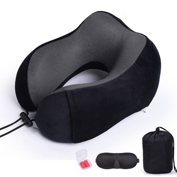 Rev up Memory Foam Travel Pillow Set + 3D Eye Mask, Earplugs &amp; Travel Bag