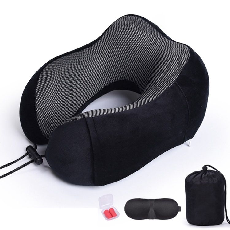 Rev up Memory Foam Travel Pillow Set + 3D Eye Mask, Earplugs & Travel Bag