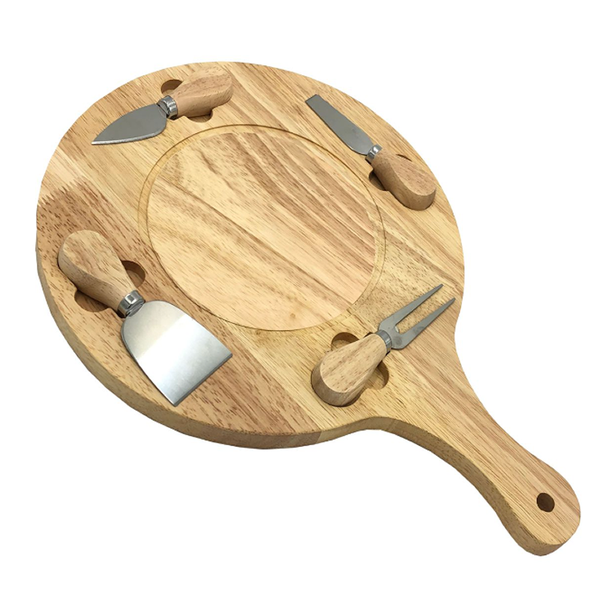 Household Round Wooden Pizza Tray With Utensils