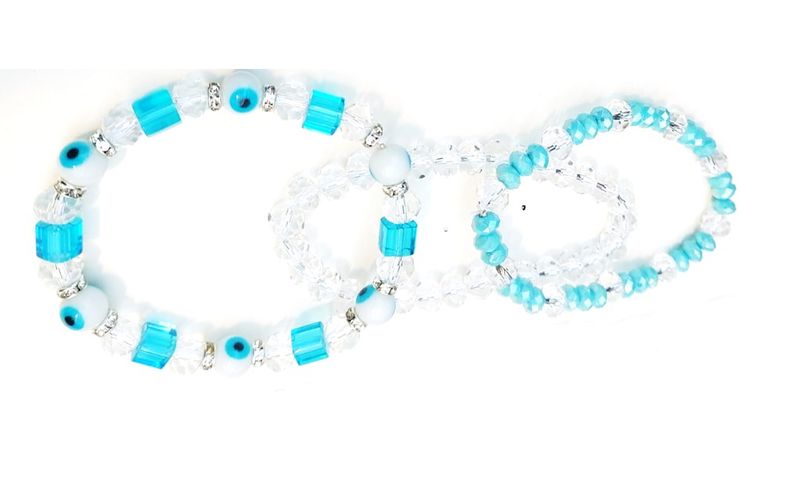 Turquoise Evil Eye &amp; Crystal Stack Bracelet Set (EM49)