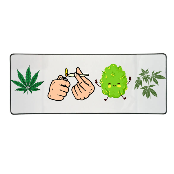 Katz Designs - Long Desk Mouse Pad - Weed