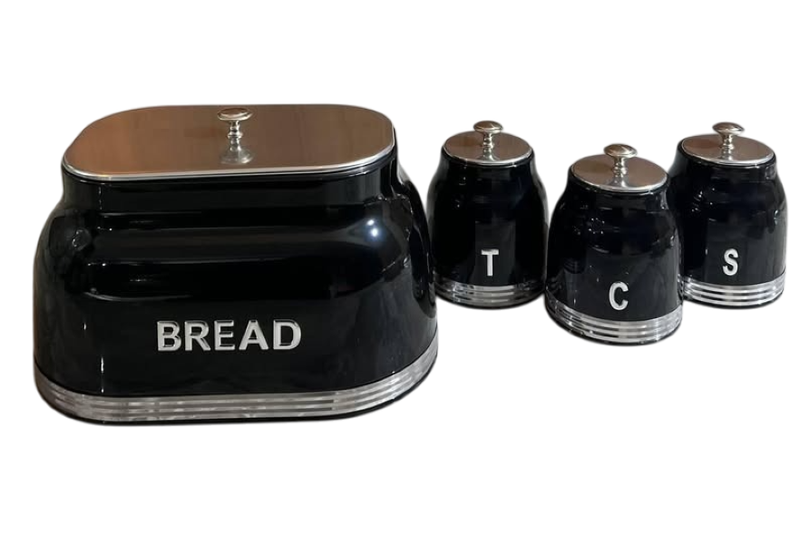 This classy set of 3 storage canisters and 1 bread bin