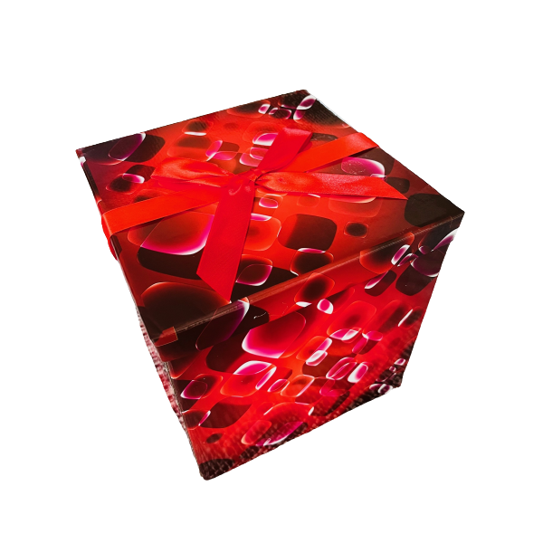 Flat-Pack Gift Box with Ribbon &amp; Card Tag - Red (22x22x22cm) Pack of 2