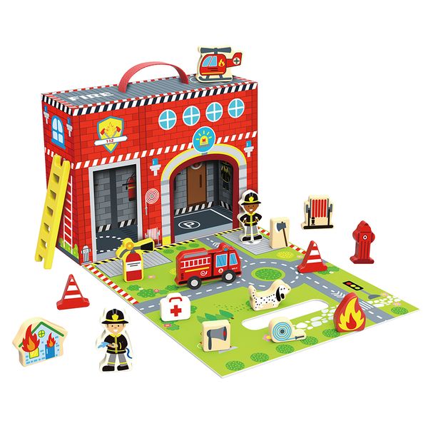 TookyToy - Pretend Play Story Box: Fire Station Toy Set