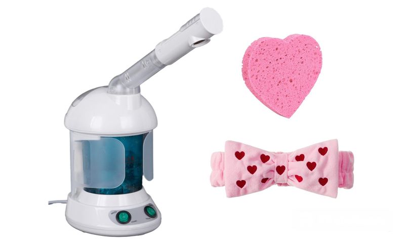 Portable Facial Steamer with 360 Mist, Headband &amp; Compressed Facial Sponge
