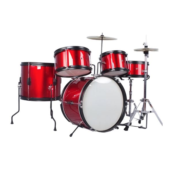 Red 7 Piece Junior Drum Set Including Drum Sticks and Drum Stool