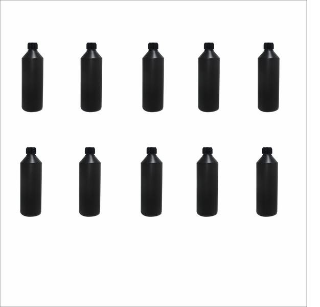 10 x 500ml Black HDPE Plastic Bottles with Screw Caps - Durable &amp; Re-usable