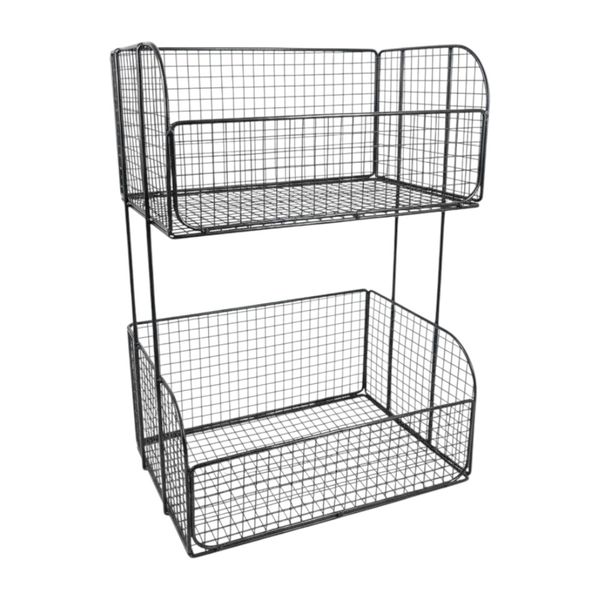 Modern Double-Layer Versatile Kitchen Storage Basket With Wheels - Black
