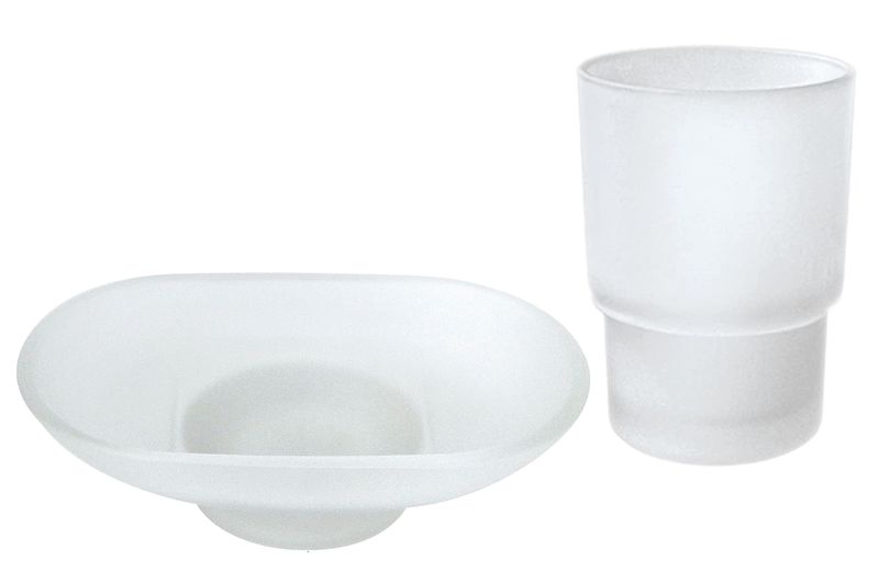 Elegant Toothbrush + Soap Dish Oval Glass Replacement - Frosted Combo