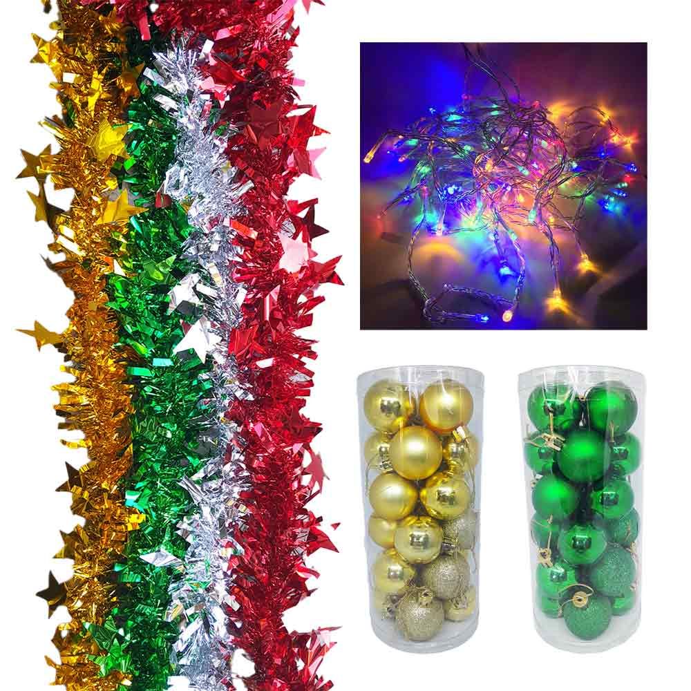 Christmas Decoration Combo | Lights, Tinsels and Baubles (Medium)