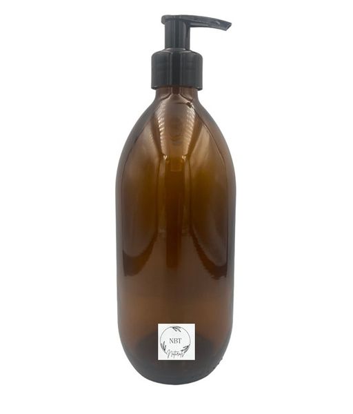 NBT Naturals-Empty Glass Bottle&amp; Dispenser Black Lotion Pump-Amber- 24 Pack