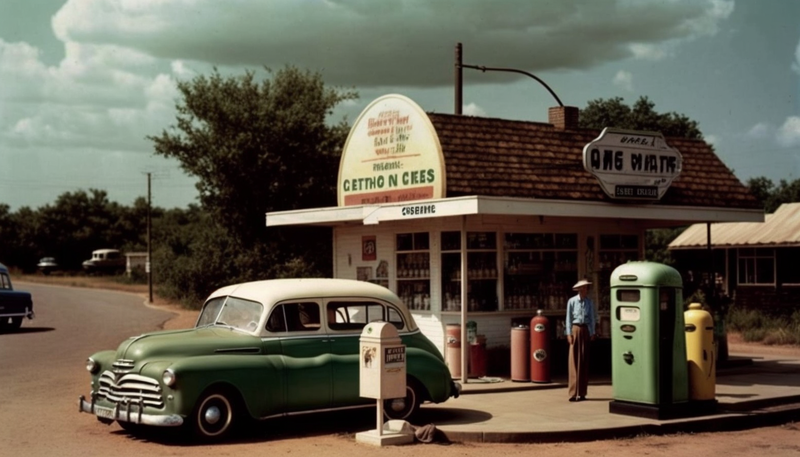 Canvas Wall Art - Fancy Artwork Gas Station - Petrol Station Vintage - B1161