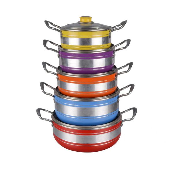 10 Pieces Non-Stick Colourful Cookware Set with Glass Lids