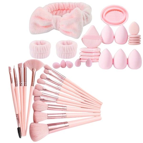 39 Piece - Multi-Purpose Makeup Brush &amp; Beauty Tool Set - Light Pink