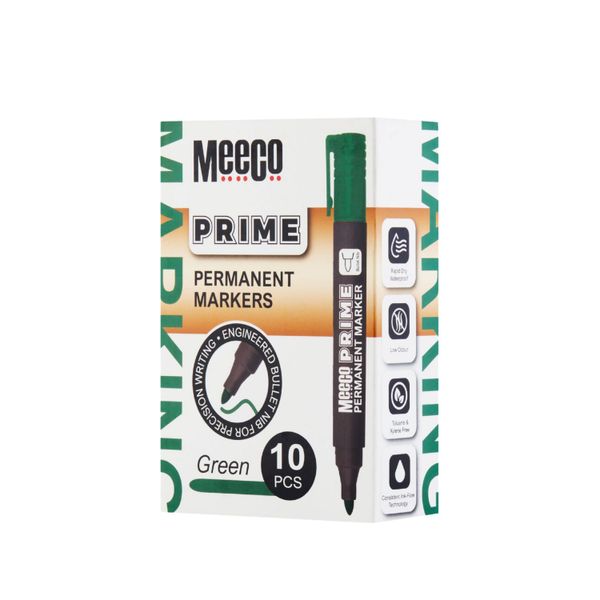 Meeco PRIME Permanent Markers Green Pack of 10
