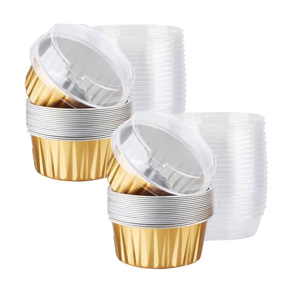 Disposable Cake Cups with Lids Mini Aluminium Foil Baking Cups - 100 Piece