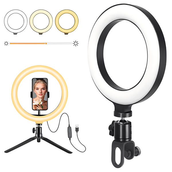 RichRipple 10"Ring Light+Desktop Stand&amp;Universal Holder for Phone/Laptop