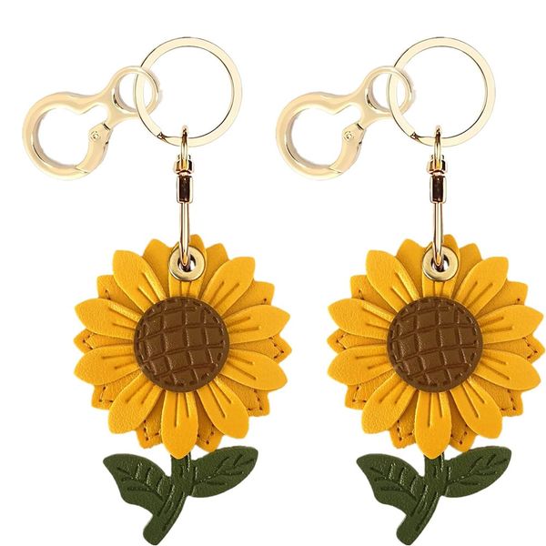 2-Pack Sunflower Leather Keychain Clips for Wallets, Bags &amp; Pets