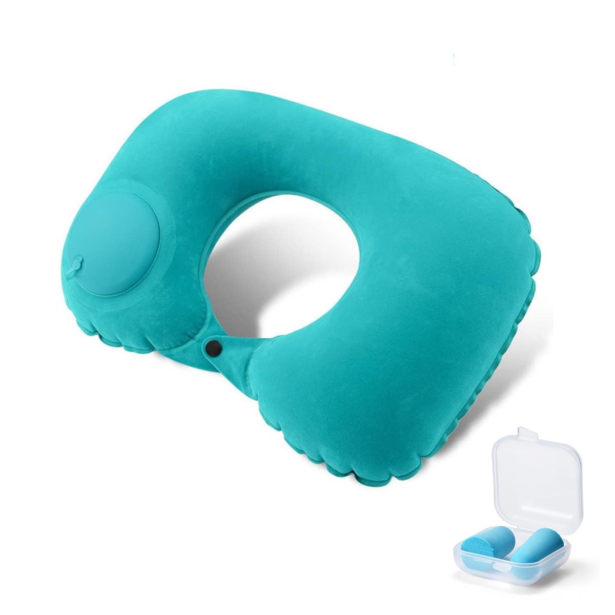 Air Pump U-Shape Washable Inflatable Travel Neck Pillow With Earplugs
