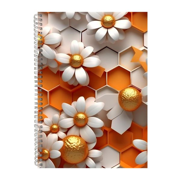 White And Gold Honeycomb Flowers Notebook Gift Idea A4 Notepad Pad 103