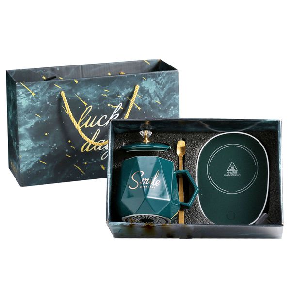 Luxury Ceramic Electric Coffee Warmer Coaster and Mug Set - Green