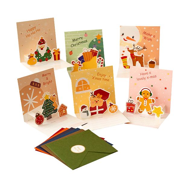 6 Pack Assorted 3D Small Christmas Greeting Cards Bulk With Envelopes No.3