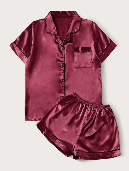 Short Satin Summer Pyjamas-Navy binding | Shop Today. Get it Tomorrow ...