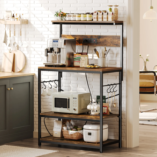 Storage Shelf Baker Rack with Power Outlet Organizer Microwave Oven Stand