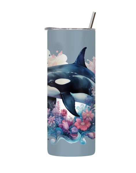 Orca_1 20 Oz Tumbler with Lid Straw Trendy Ocean Graphic Sea Life Gift 172
