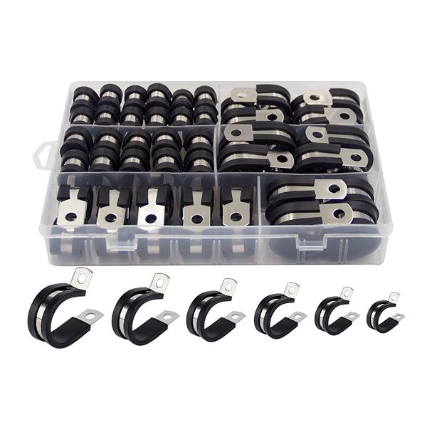 Tool Multifunctional Stainless Steel Rubber Cushion Pipe Clamps Set of 52
