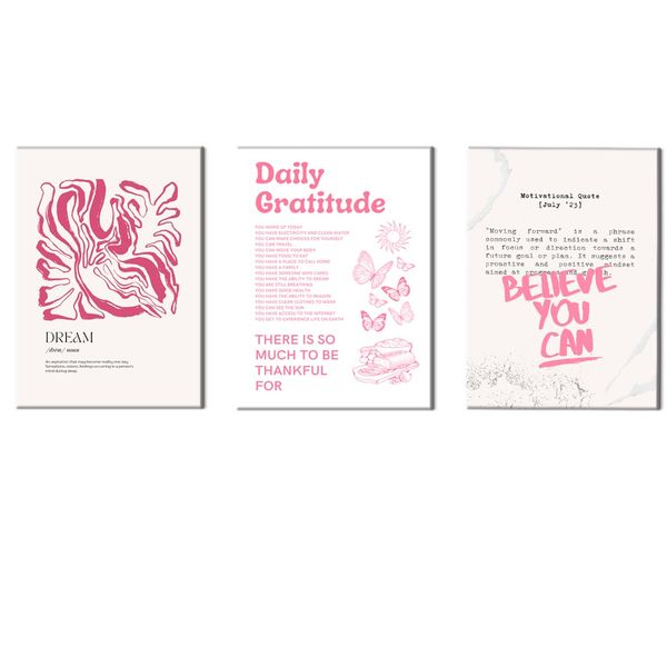 Canvas-Art-3 Pieces Daily Motivation Pink Home Decor Wall Art