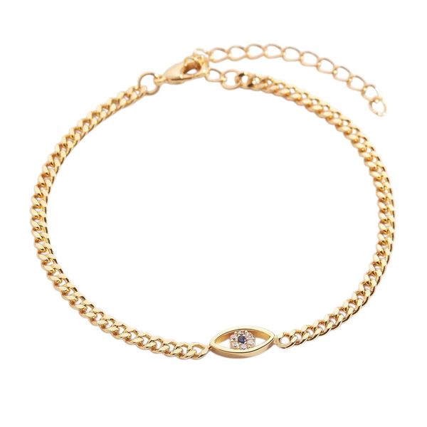 Women's Dainty Cuban Link Chain Evil Eye Bracelet - Gold