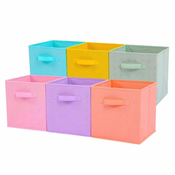 NOVIQ Set of 6 Fabric Storage Boxes Foldable Organizers in Various Colours