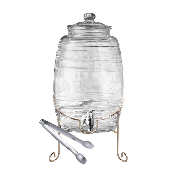 16Ltr - Glass Beverage Dispenser with Stainless Steel Ice Cube Tongs