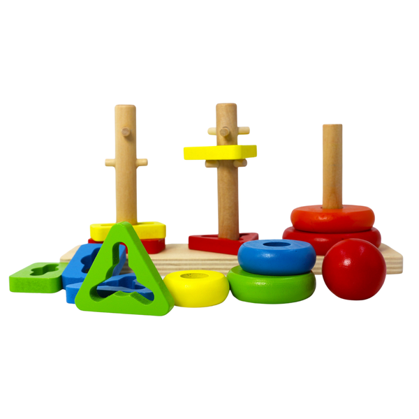 Educational Rainbow Three Column Tower Wooden Puzzle for Kids