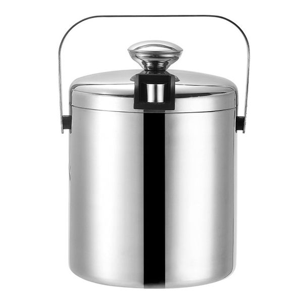 3L Stainless Steel Ice Bucket Double Wall with Lid Handle Champagne Cooler