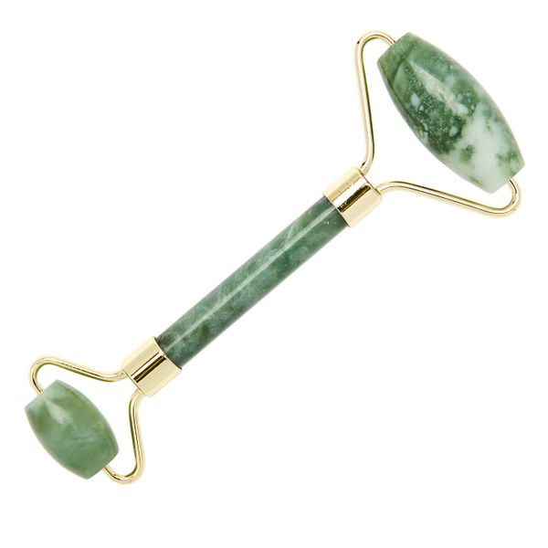 Jade Stone Facial Roller with Yellow Gold Metal