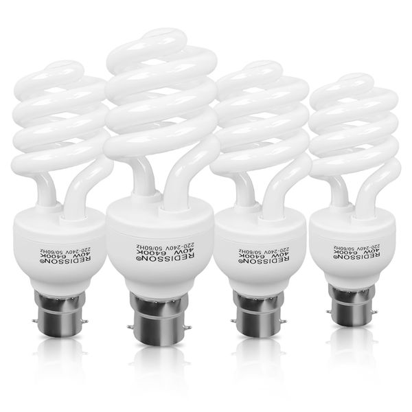 Redisson 40W CFL B22 Light Bulbs-Energy-Efficient Spiral Light Bulbs 6400K