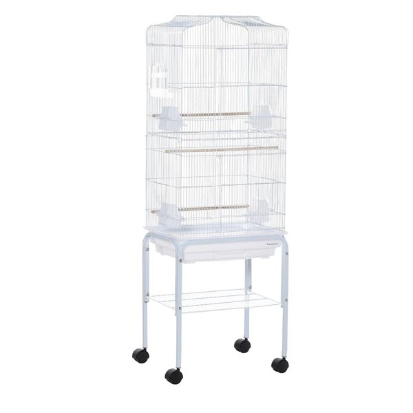 Pet Parrot Cage with Food Bowl, Perch, Feeder-White