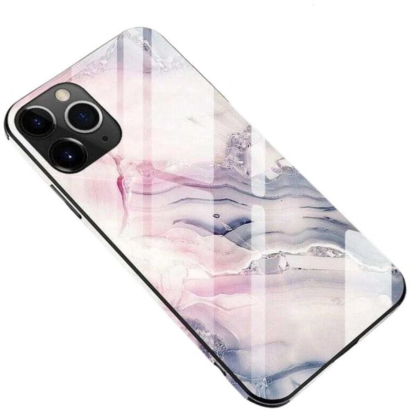 Crystal Marbling Tempered Glass Case Compatible with iPhone - Light Pink