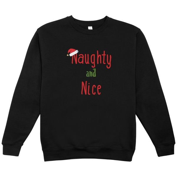 Naughty and Nice Santa Hat Kids Black Sweater