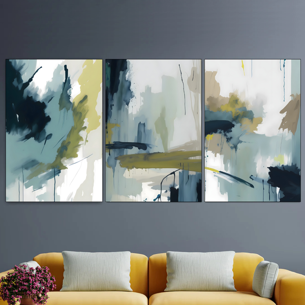 Mounted Abstract Wall Art Decor Prints - Set of 3 - 28x40cm