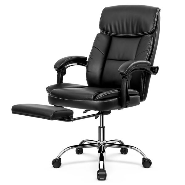 Deli Black PU leather Executive chair with Extendable Leg Rest