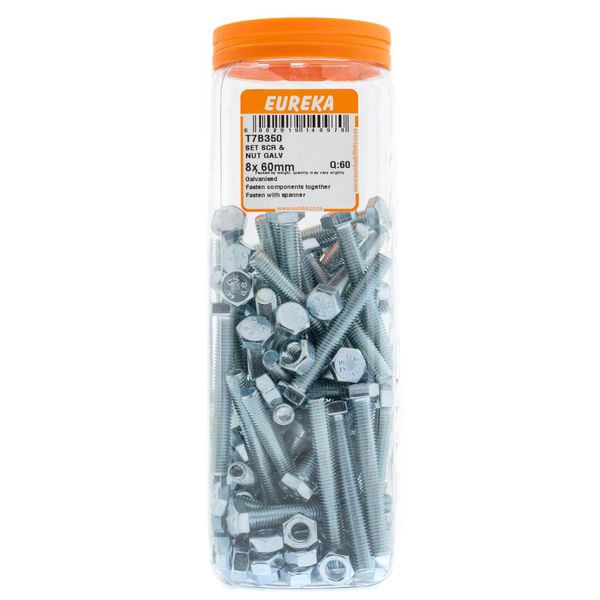 EUREKA Set Screw &amp; Nut Galvanised 8 x 60mm Q:60 T7B350
