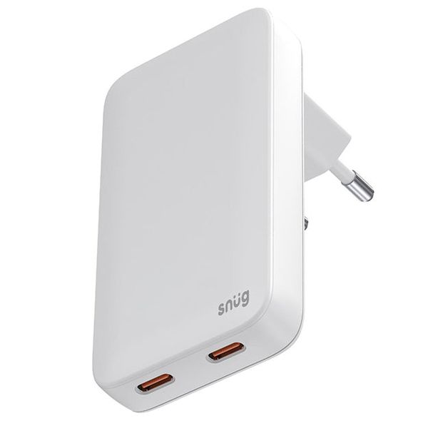 Snug 65W GaN 2 Port Slim Wall Charger With Rapid Fast Charge - White